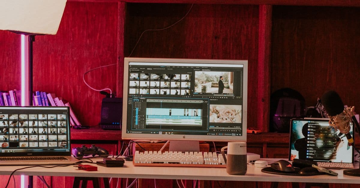 Video editor working on a timeline in Adobe Premiere Pro