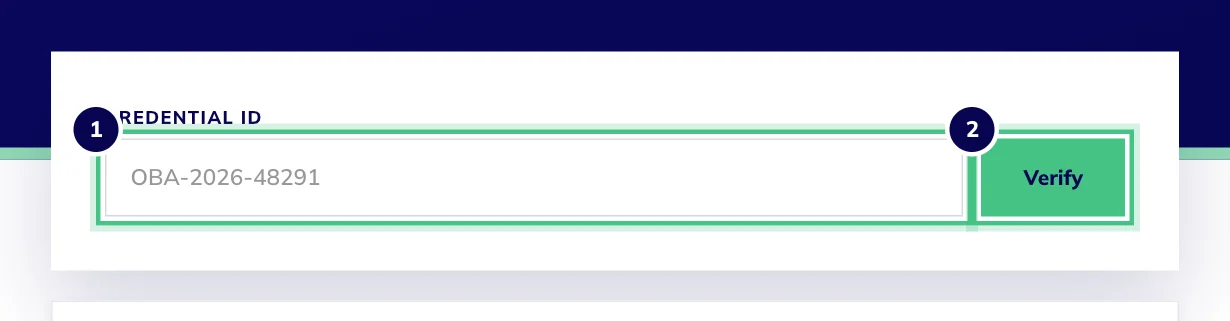 The Check a certificate is real page, with the credential ID box and the Verify button.